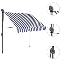 Berkfield Home Manual Retractable Awning with LED 150 cm Blue & White - thumbnail 3