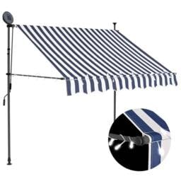 Berkfield Home Manual Retractable Awning with LED 150 cm Blue & White - thumbnail 2