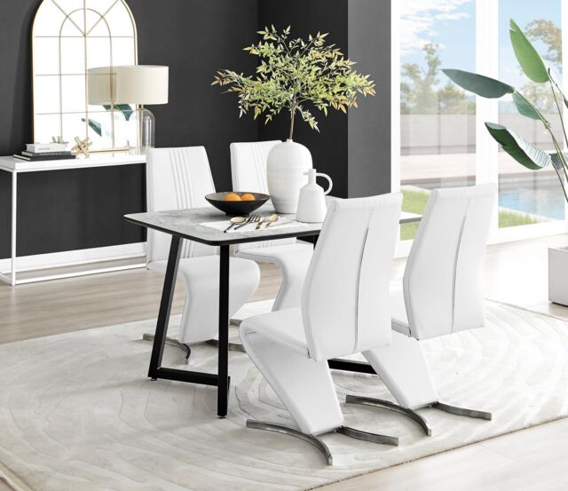 FurnitureboxUK Carson White Marble Effect Dining Table & 4 Willow Chairs - image 1