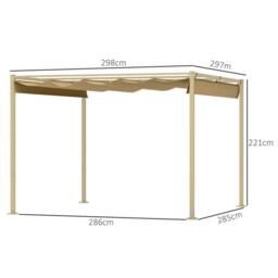 OUTSUNNY 3 x 3(m) Garden Pergola with Retractable Roof, UPF30+, Khaki - thumbnail 3