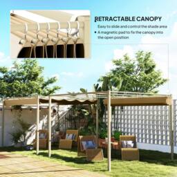 OUTSUNNY 3 x 3(m) Garden Pergola with Retractable Roof, UPF30+, Khaki - thumbnail 4