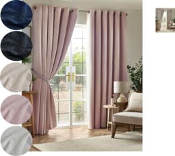 Luxury Living Chenille Blackout Pencil Pleat Top Curtains in Pink - Size: 168 cm width x 183 cm drop - thumbnail 3