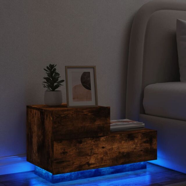 Berkfield Home Bedside Cabinet with LED Lights Smoked Oak 70x36x40.5 cm in Brown - image 1