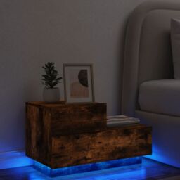 Berkfield Home Bedside Cabinet with LED Lights Smoked Oak 70x36x40.5 cm in Brown - thumbnail 1
