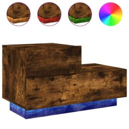 Berkfield Home Bedside Cabinet with LED Lights Smoked Oak 70x36x40.5 cm in Brown - thumbnail 2