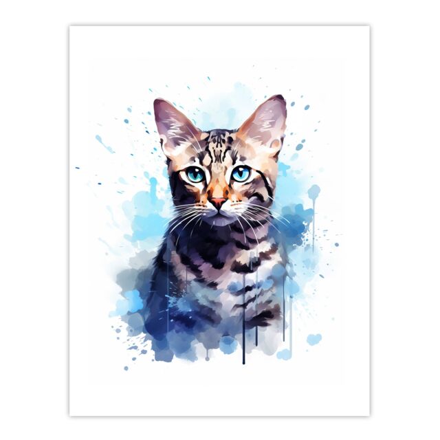 "Artery8 Wall Art Print Bengal Cat Lovers Gift Watercolour Pet Portrait Painting Artwork Poster - Size: W12"" x H16""" - image 1