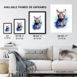 "Artery8 Wall Art Print Bengal Cat Lovers Gift Watercolour Pet Portrait Painting Artwork Poster - Size: W12"" x H16""" - thumbnail 3