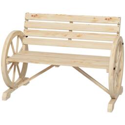 Nordara Yellow 2 Seater Garden Bench Outdoor Armrest Wooden Wagon Wheel in Natural - Size: 100 cm x 80 cm - thumbnail 3