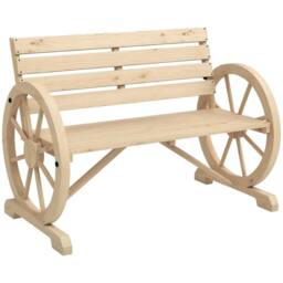 Nordara Yellow 2 Seater Garden Bench Outdoor Armrest Wooden Wagon Wheel in Natural - Size: 100 cm x 80 cm - thumbnail 1