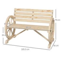 Nordara Yellow 2 Seater Garden Bench Outdoor Armrest Wooden Wagon Wheel in Natural - Size: 100 cm x 80 cm - thumbnail 2
