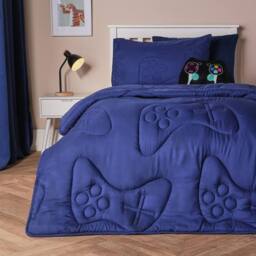 OHS Gaming Duvet Coverless Quilted 7.5 TOG Pillowcase Set Embossed in Navy - Size: Single