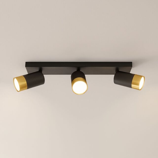CGC Lighting 'Puzon' Black & Gold GU10 Adjustable Triple Three Head GU10 Ceiling Spotlight Bar Light - image 1