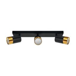 CGC Lighting 'Puzon' Black & Gold GU10 Adjustable Triple Three Head GU10 Ceiling Spotlight Bar Light - thumbnail 3