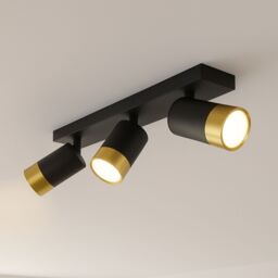 CGC Lighting 'Puzon' Black & Gold GU10 Adjustable Triple Three Head GU10 Ceiling Spotlight Bar Light - thumbnail 2