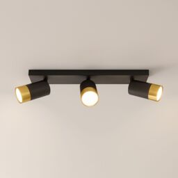 CGC Lighting 'Puzon' Black & Gold GU10 Adjustable Triple Three Head GU10 Ceiling Spotlight Bar Light - thumbnail 1