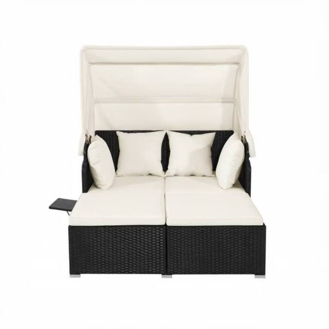 Gymax Outdoor Daybed PE Rattan Wicker Sunbed for 2 Persons in White - image 1