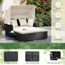 Gymax Outdoor Daybed PE Rattan Wicker Sunbed for 2 Persons in White - thumbnail 5