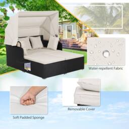 Gymax Outdoor Daybed PE Rattan Wicker Sunbed for 2 Persons in White - thumbnail 4