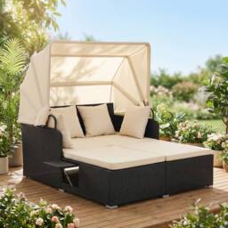 Gymax Outdoor Daybed PE Rattan Wicker Sunbed for 2 Persons in White - thumbnail 3