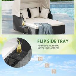 Gymax Outdoor Daybed PE Rattan Wicker Sunbed for 2 Persons in White - thumbnail 8