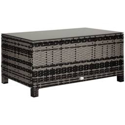 OUTSUNNY Garden Rattan Side Table, Wicker Coffee Desk, Glass Top in Dark Grey - thumbnail 2