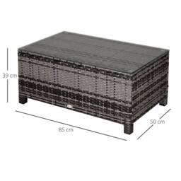 OUTSUNNY Garden Rattan Side Table, Wicker Coffee Desk, Glass Top in Dark Grey - thumbnail 3