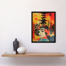 Artery8 Wall Art Print Tokyo Abstract 1960's Collage Orange & Yellow Woman Portrait Vibrant Bold Bright Colourful Painting Art Framed - thumbnail 4
