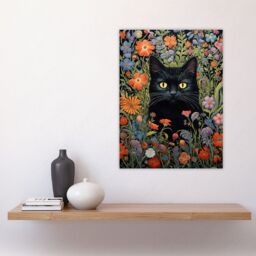 Artery8 Black Cat In Wildflower Meadow Flowers Floral Design Illustration Large Wall Unframed Art Poster Print Thick Paper 18X24 Inch - thumbnail 4