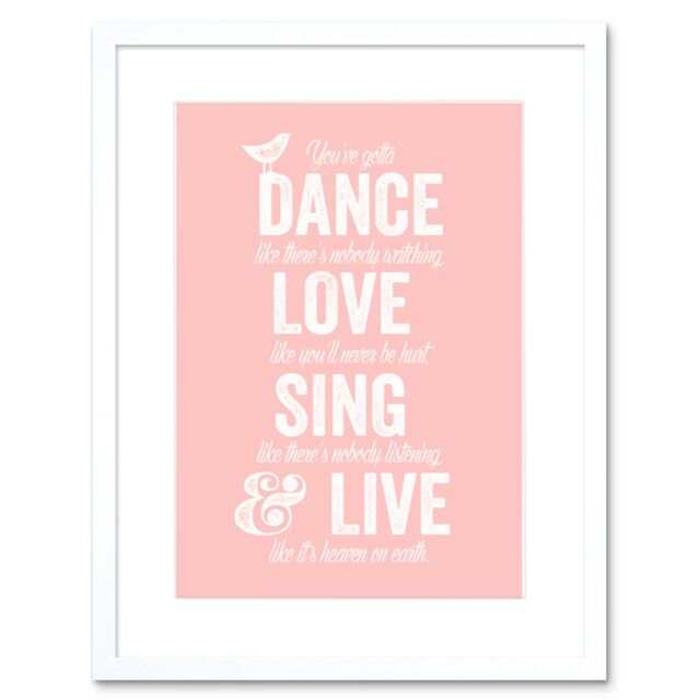 "Artery8 Wall Art Print Dance Love Sing Live Blush Framed in White - Size: W7"" x H9""" - image 1