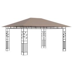 Berkfield Home Gazebo with Mosquito Net&LED String Lights 4x3x2.73 m Taupe in Beige - thumbnail 5