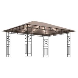 Berkfield Home Gazebo with Mosquito Net&LED String Lights 4x3x2.73 m Taupe in Beige - thumbnail 4