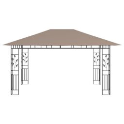 Berkfield Home Gazebo with Mosquito Net&LED String Lights 4x3x2.73 m Taupe in Beige - thumbnail 6
