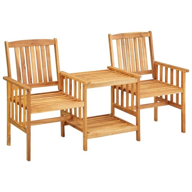 Berkfield Home Garden Chairs with Tea Table 159x61x92 cm Solid Acacia Wood in Brown - Size: 159 x 61 x 92 cm - image 1