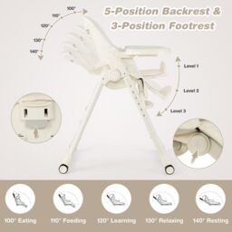 Gymax 4-in-1 Nursery High Chair Folding Feeding Chair With Footrest in Beige - thumbnail 9