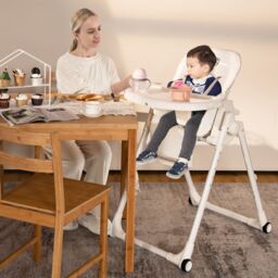Gymax 4-in-1 Nursery High Chair Folding Feeding Chair With Footrest in Beige - thumbnail 3