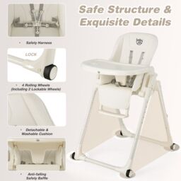 Gymax 4-in-1 Nursery High Chair Folding Feeding Chair With Footrest in Beige - thumbnail 6