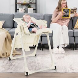 Gymax 4-in-1 Nursery High Chair Folding Feeding Chair With Footrest in Beige - thumbnail 4