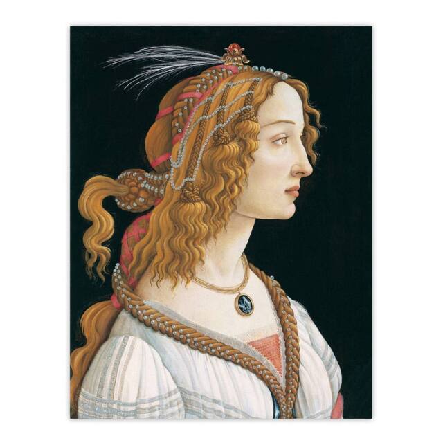 "Artery8 Idealized Portrait of a Lady Botticelli Vintage Wall Art Print Poster in Black - Size: W12"" x H16""" - image 1