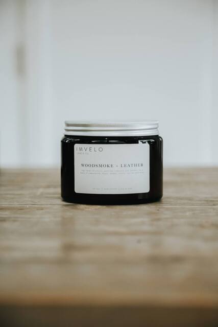 Imvelo Candle Co 3 Wick Candle - Woodsmoke + Leather in Amber - image 1