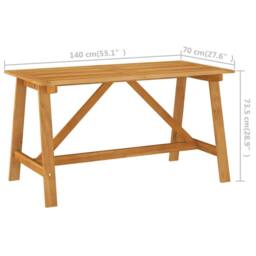 Berkfield Home Garden Dining Table 140x70x73.5 cm Solid Acacia Wood in Brown - thumbnail 6