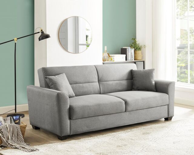 Home Detail Fallon Fabric Sofa Bed With Underseat Storage & Matching Cushions & Black Block Feet in Grey - image 1