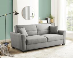 Home Detail Fallon Fabric Sofa Bed With Underseat Storage & Matching Cushions & Black Block Feet in Grey