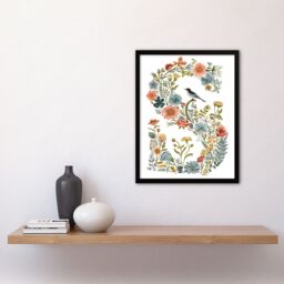 Artery8 Women's Wall Art Print Letter S in Classic Wildflowers with Bird Elegant Floral Word Art Framed - Size: A4 - thumbnail 4