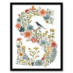 Artery8 Women's Wall Art Print Letter S in Classic Wildflowers with Bird Elegant Floral Word Art Framed - Size: A4 - thumbnail 1