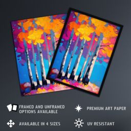 "Artery8 Autumn Birch Trees Vibrant Abstract Painting Framed Art Print in Pink - Size: W12"" x H16""" - thumbnail 2