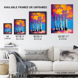 "Artery8 Autumn Birch Trees Vibrant Abstract Painting Framed Art Print in Pink - Size: W12"" x H16""" - thumbnail 3