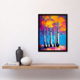 "Artery8 Autumn Birch Trees Vibrant Abstract Painting Framed Art Print in Pink - Size: W12"" x H16""" - thumbnail 4