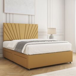 "BSSPOKE Maria Velvet Divan Bed Set 24""Headboard & 2Drawers Footend & Mattress in Mustard - Size: King" - thumbnail 3
