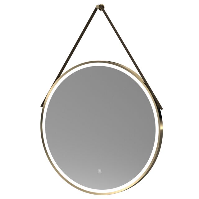 Balterley Round Framed LED Mirror & Demister & Strap, 800mm Brushed Brass/Brown in Metallics - image 1