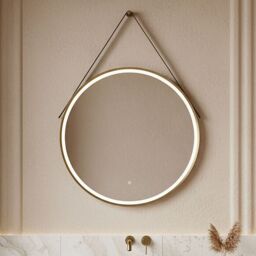 Balterley Round Framed LED Mirror & Demister & Strap, 800mm Brushed Brass/Brown in Metallics - thumbnail 8